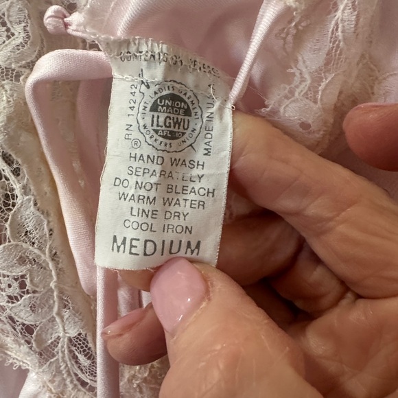 Vintage Christian Dior Light Pink Lace Trim Satin Chemise size medium made inUSA - Picture 6 of 9
